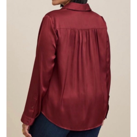 🆕 Madison Satin Button Up Long Sleeve Shirt 1 1X 14 16 NWT Torrid New! Maroon - Picture 3 of 6